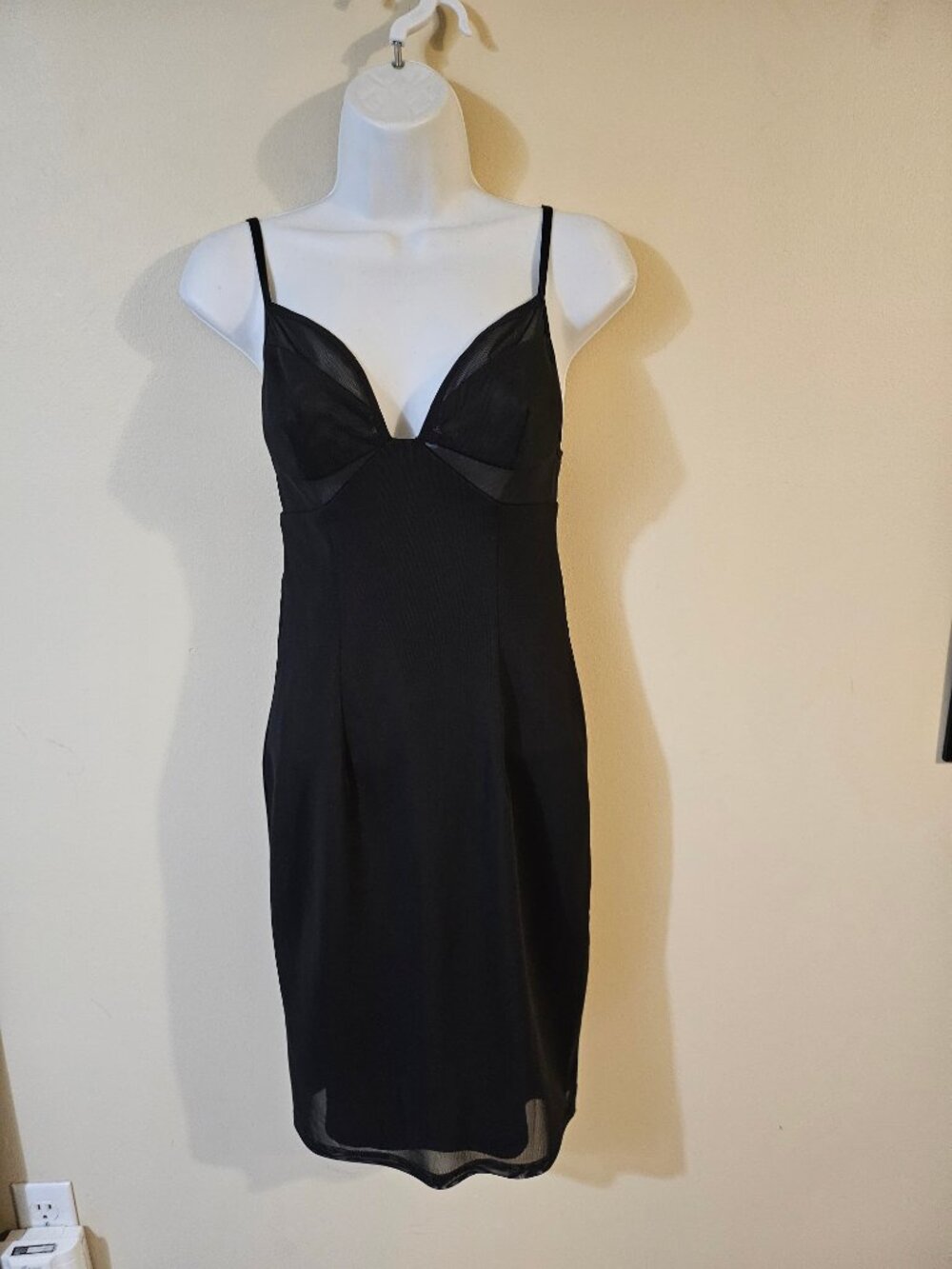 Mia Black Bodycon Spaghetti Strap Midi Dress - Size S